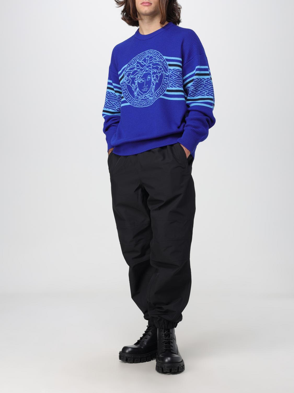 Versace sweater in tricot wool with Medusa jacquard - Blue