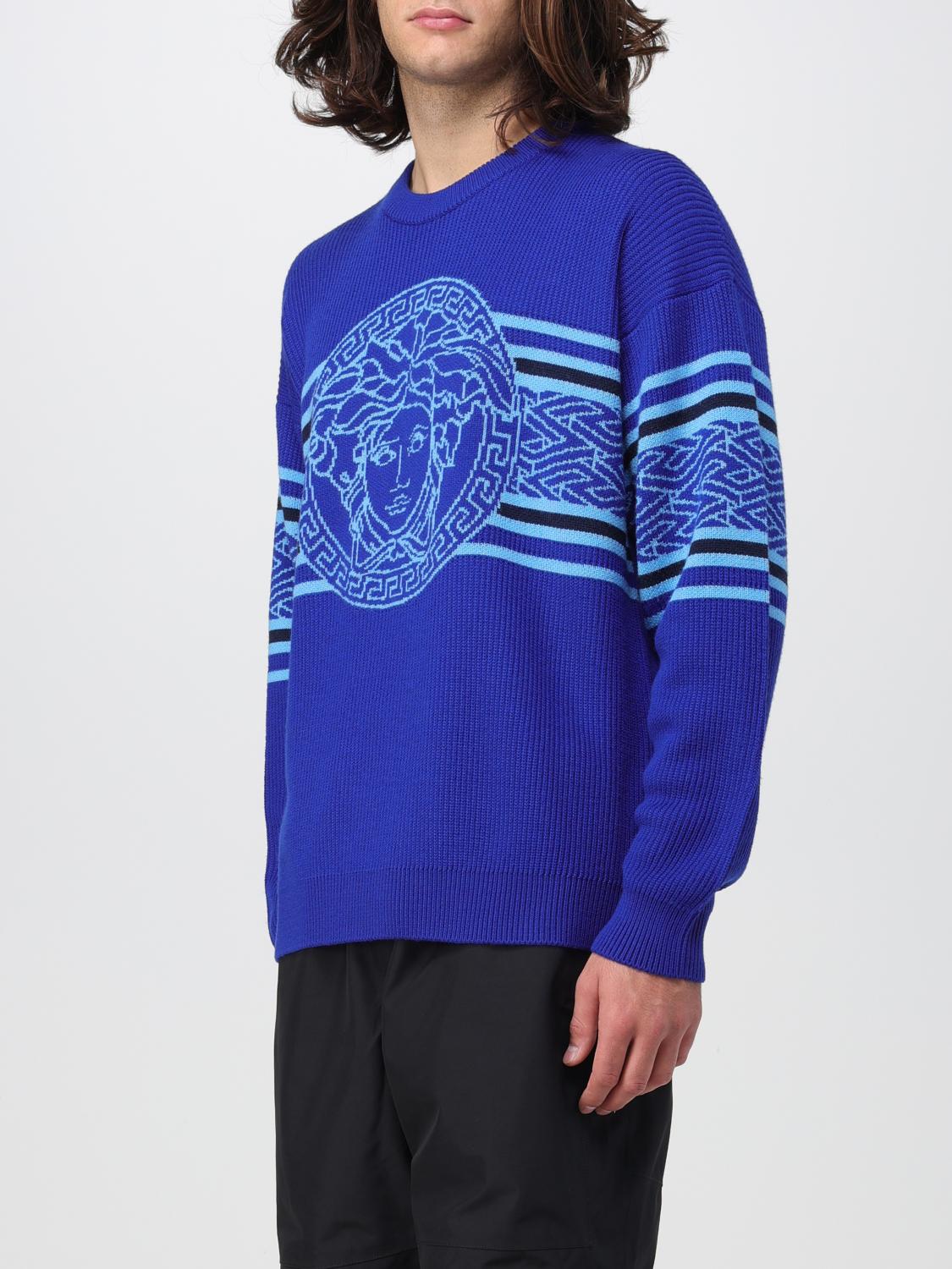 VERSACE ヴァイオレットブルーエンボスメデューサ刺繍ニット Versace sweater in tricot wool with Medusa jacquard - Blue