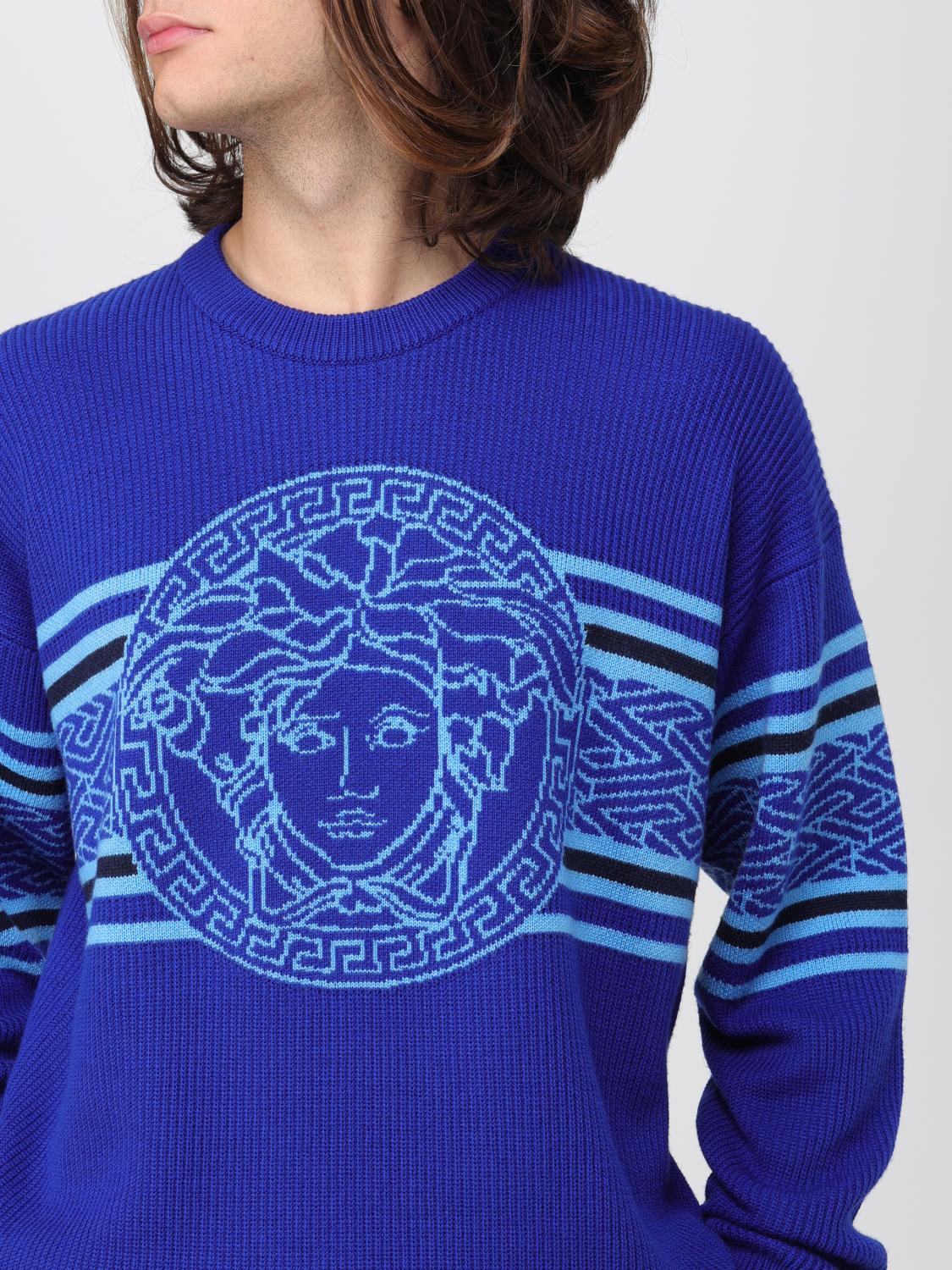 Versace sweater in tricot wool with Medusa jacquard - Blue