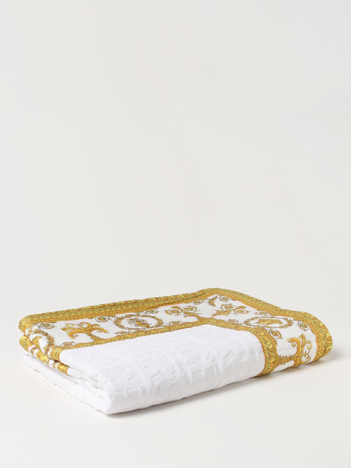 VERSACE HOME BATH AND BEACH TOWELS: Versace Home Baroque terry cotton beach towel, White - Img 1