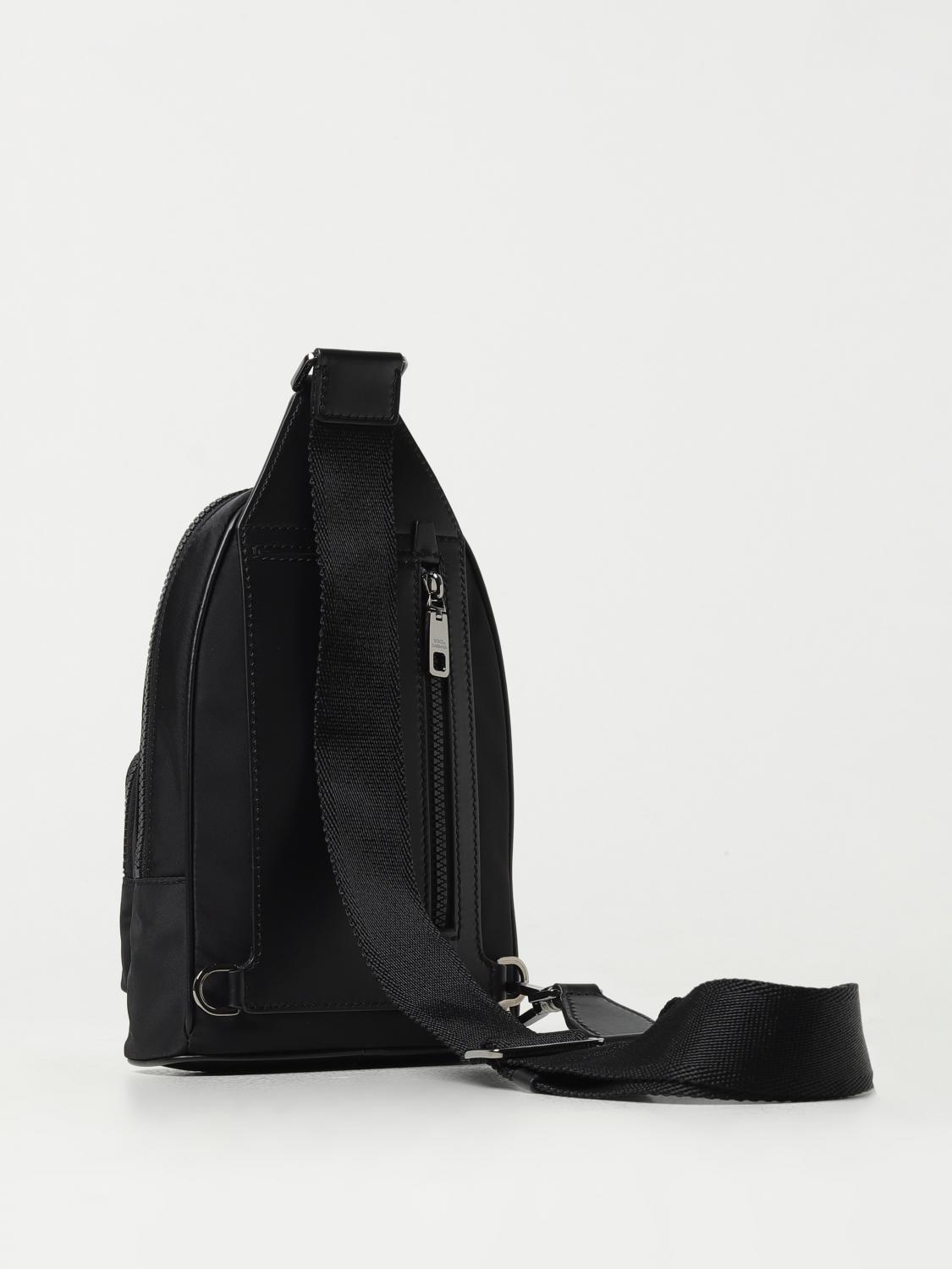 Dolce & Gabbana ブラックバックパック D&G DOLCE&GABBANA ロゴ レザー＆ナイロン バックパック (Dolce