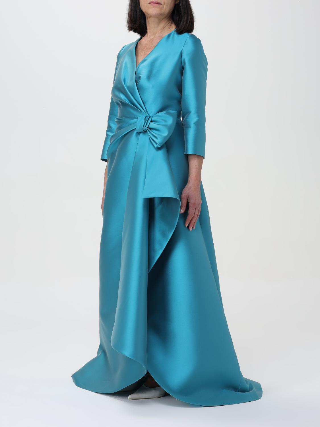 alberta ferretti blue dress Long mikado dress with cape sleeves