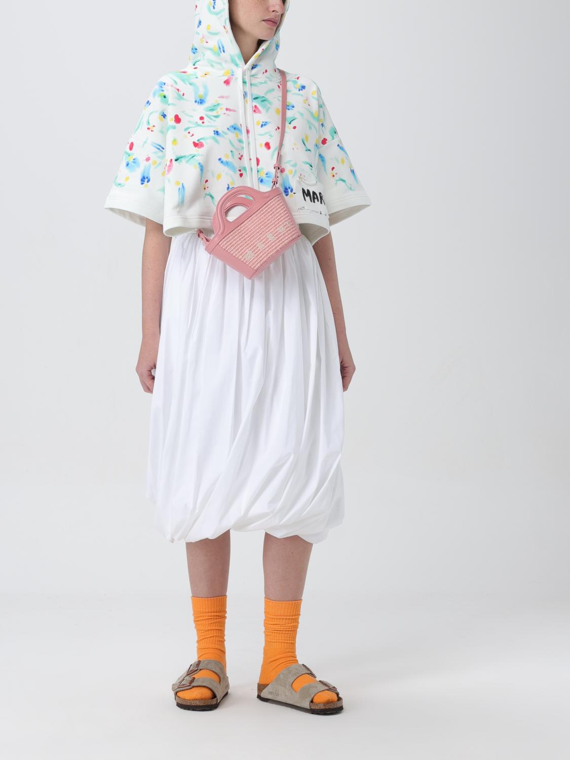 MARNI スカート ブラック ホワイト Pop Fields モチーフ ポプリンミディ丈