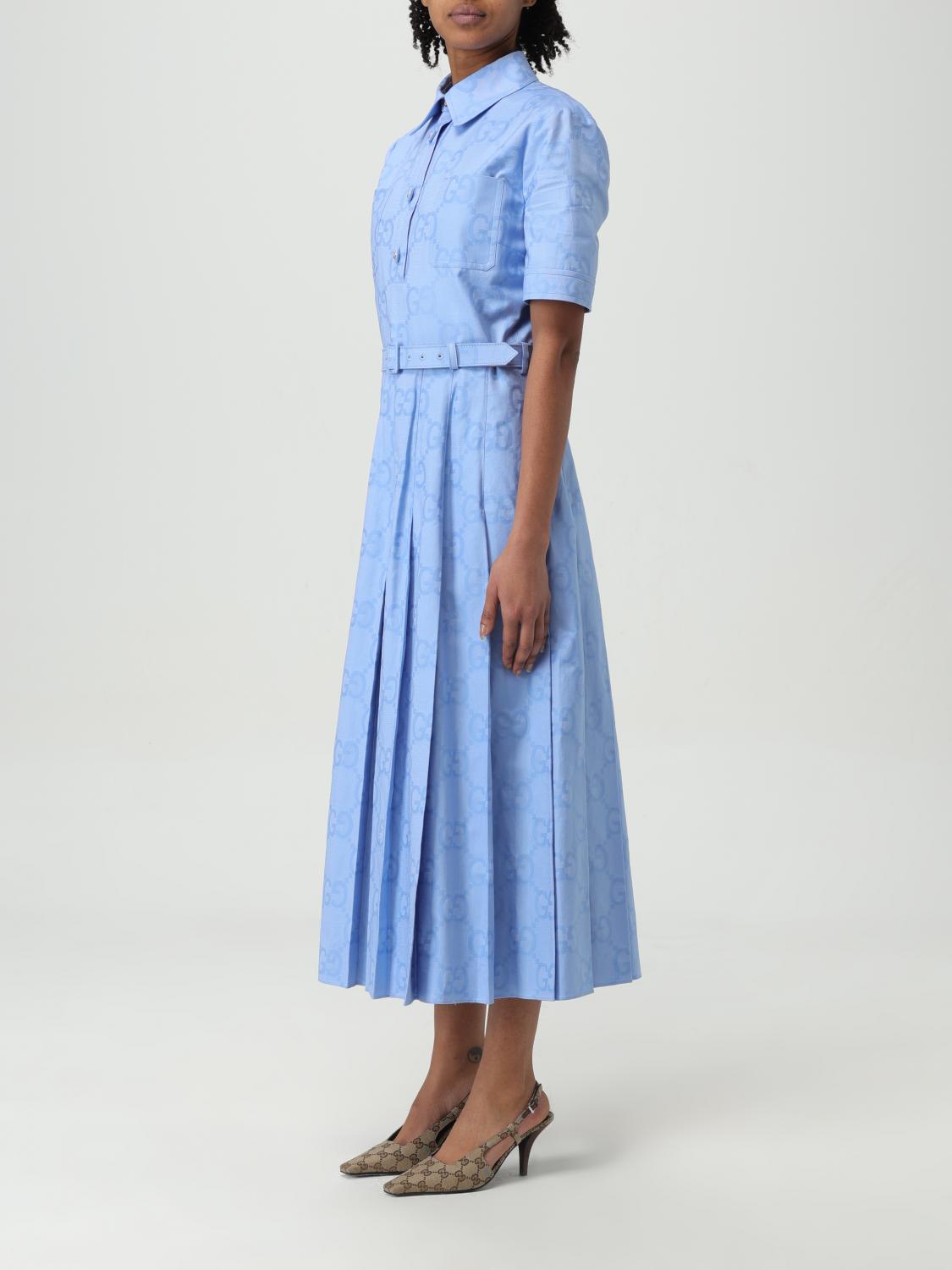 gucci blue dress Gucci Gg Supreme-print Midi Shirt Dress
