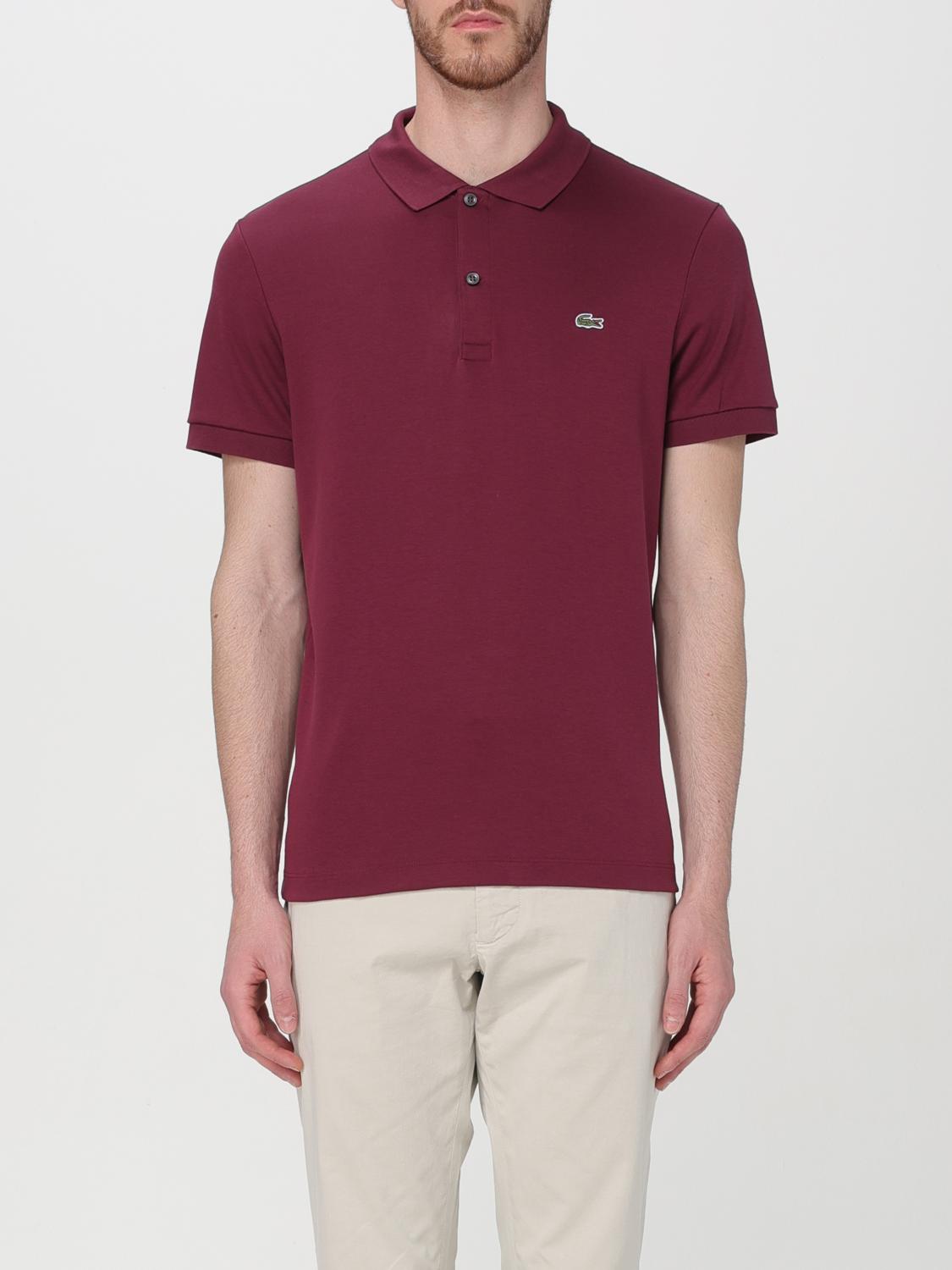 LACOSTE POLO: Polo Lacoste de piqué de algodón con logo, Color Vino - Img 1