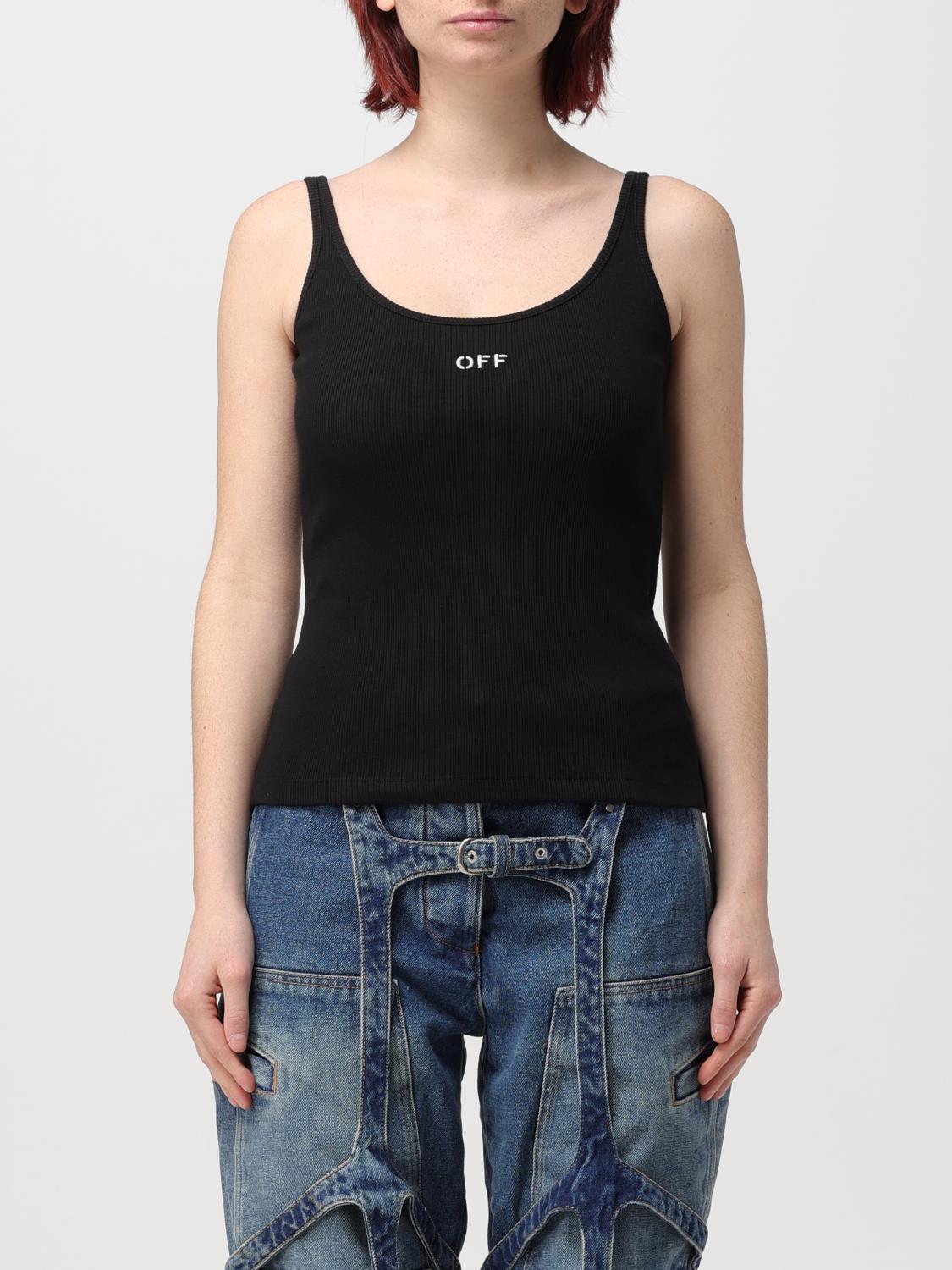 OFF-WHITE T-SHIRTS: Top Off-White in cotone stretch , Nero - Img 1