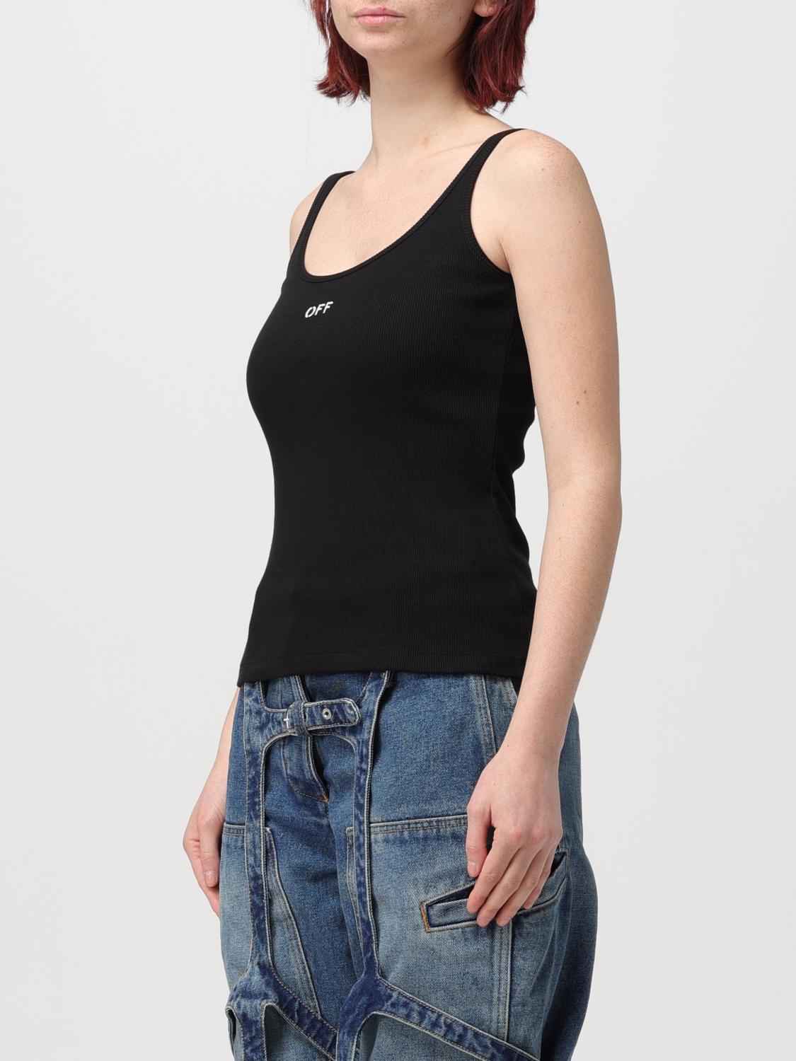 OFF-WHITE T-SHIRTS: Top Off-White in cotone stretch , Nero - Img 4