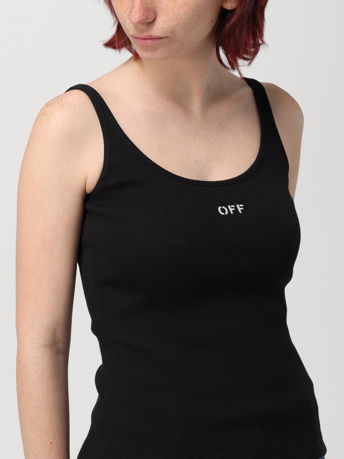 OFF-WHITE T-SHIRTS: Top Off-White in cotone stretch , Nero - Img 5