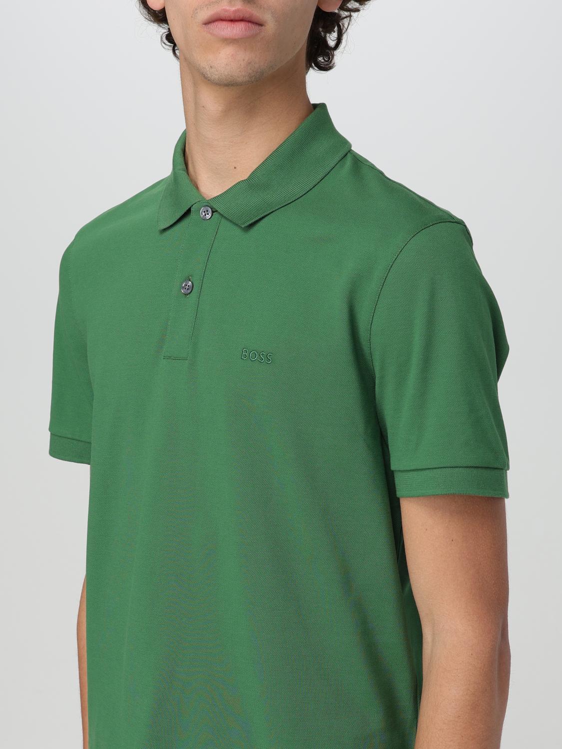 BOSS POLO: Polo Boss in piquet di cotone con logo ricamato , Verde - Img 3