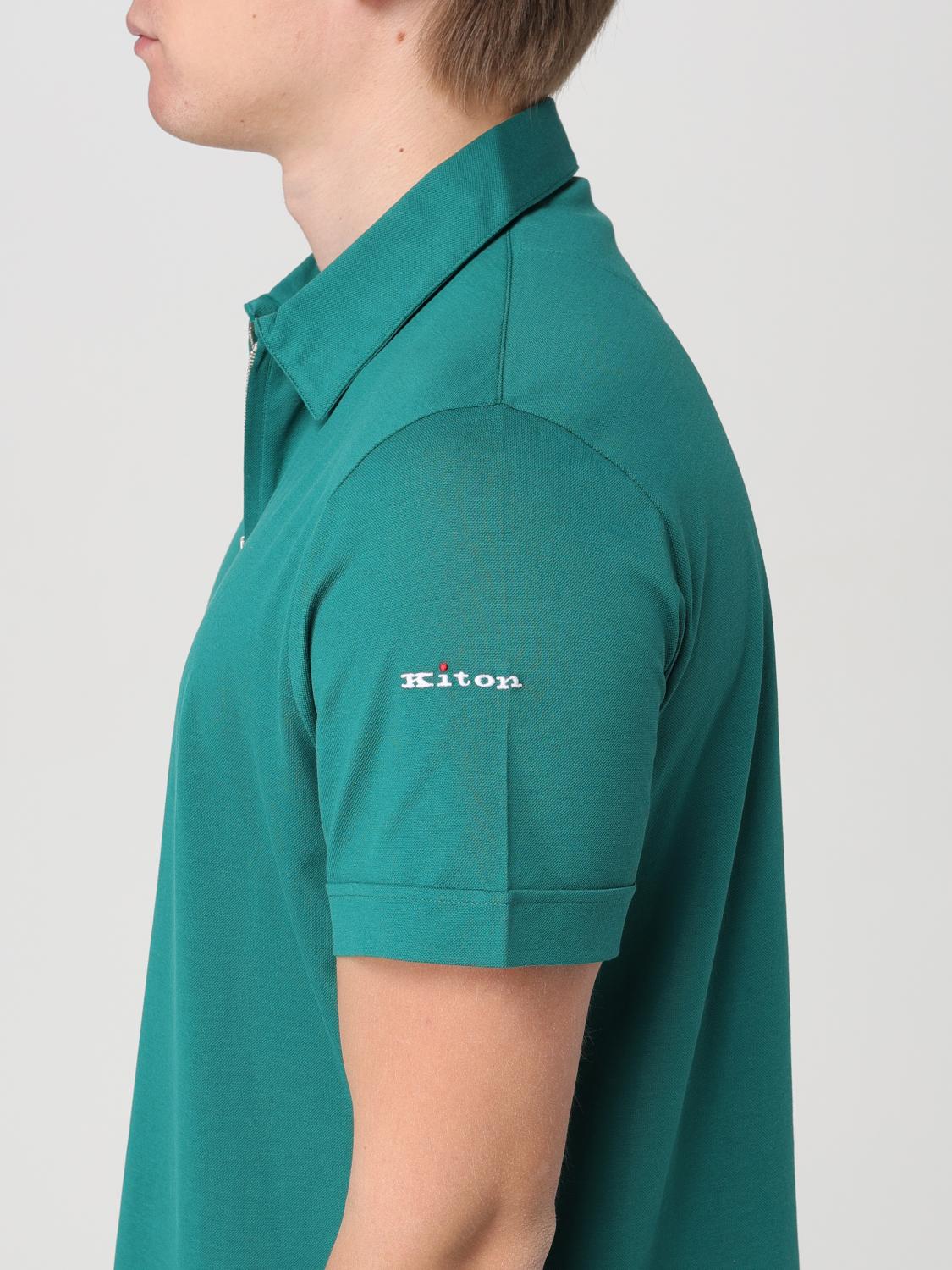 KITON POLO: Polo Kiton in piquet di cotone con logo ricamato , Verde - Img 4