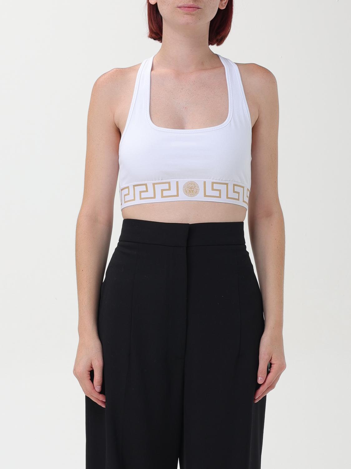 VERSACE TOP: Top cropped Greca Versace in cotone stretch , Bianco - Img 1