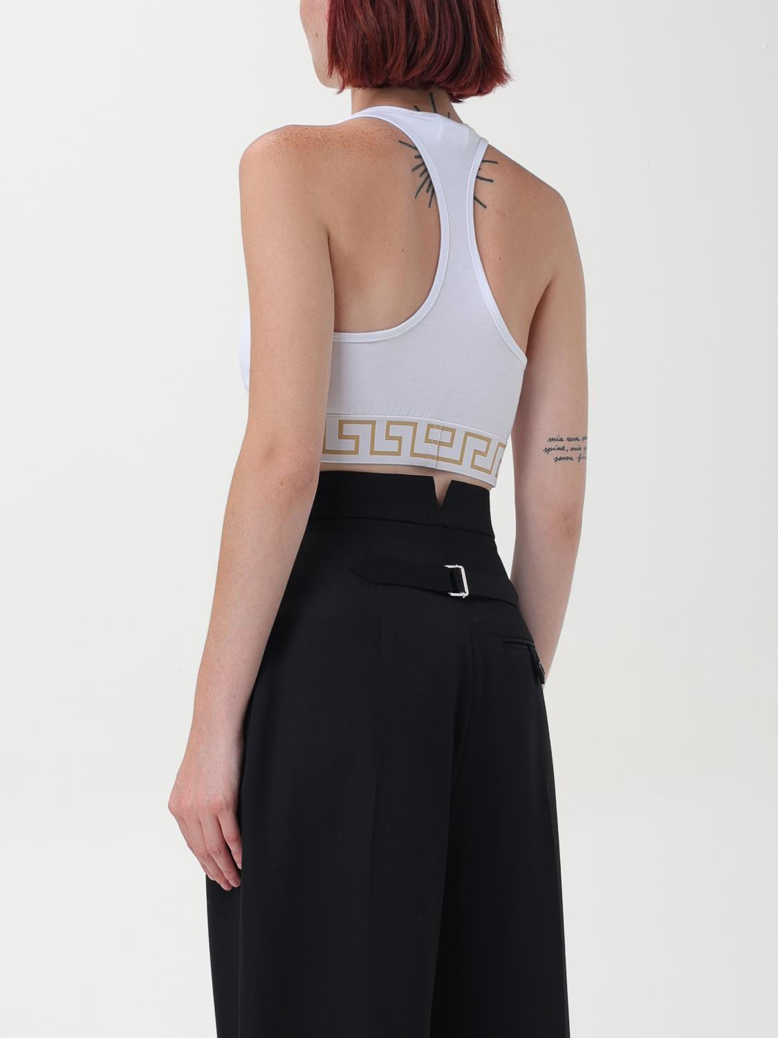 VERSACE TOP: Top cropped Greca Versace in cotone stretch , Bianco - Img 2