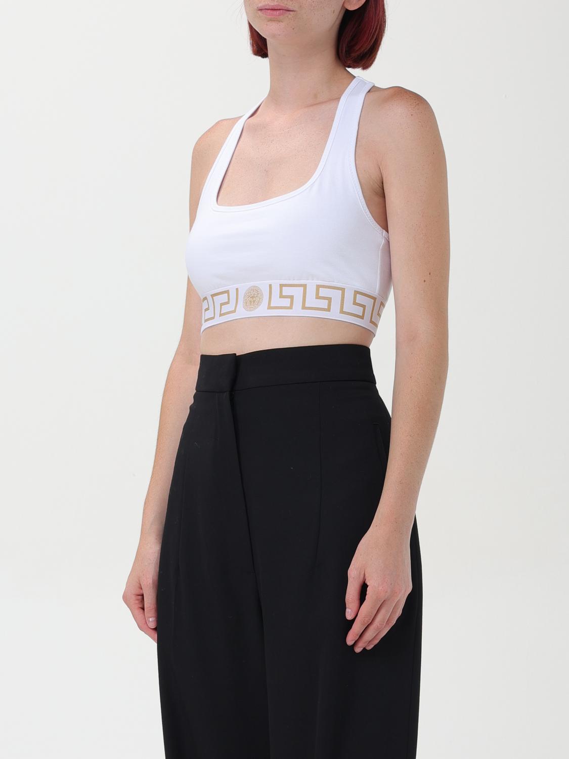 VERSACE TOP: Top cropped Greca Versace in cotone stretch , Bianco - Img 3