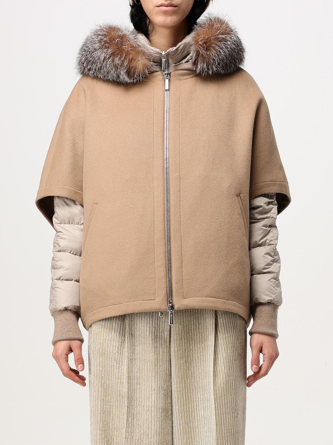 MOORER JACKET: Moorer down jacket with cape and hood with fur, Camel - Img 1