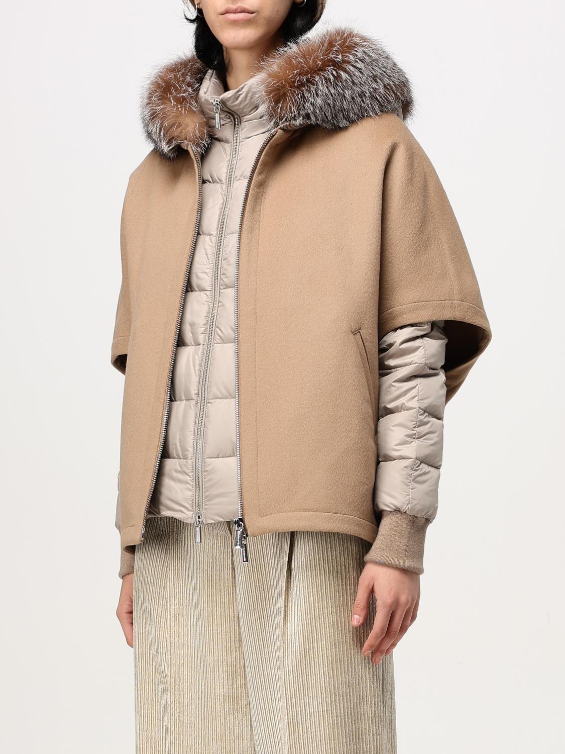 MOORER JACKET: Moorer down jacket with cape and hood with fur, Camel - Img 3