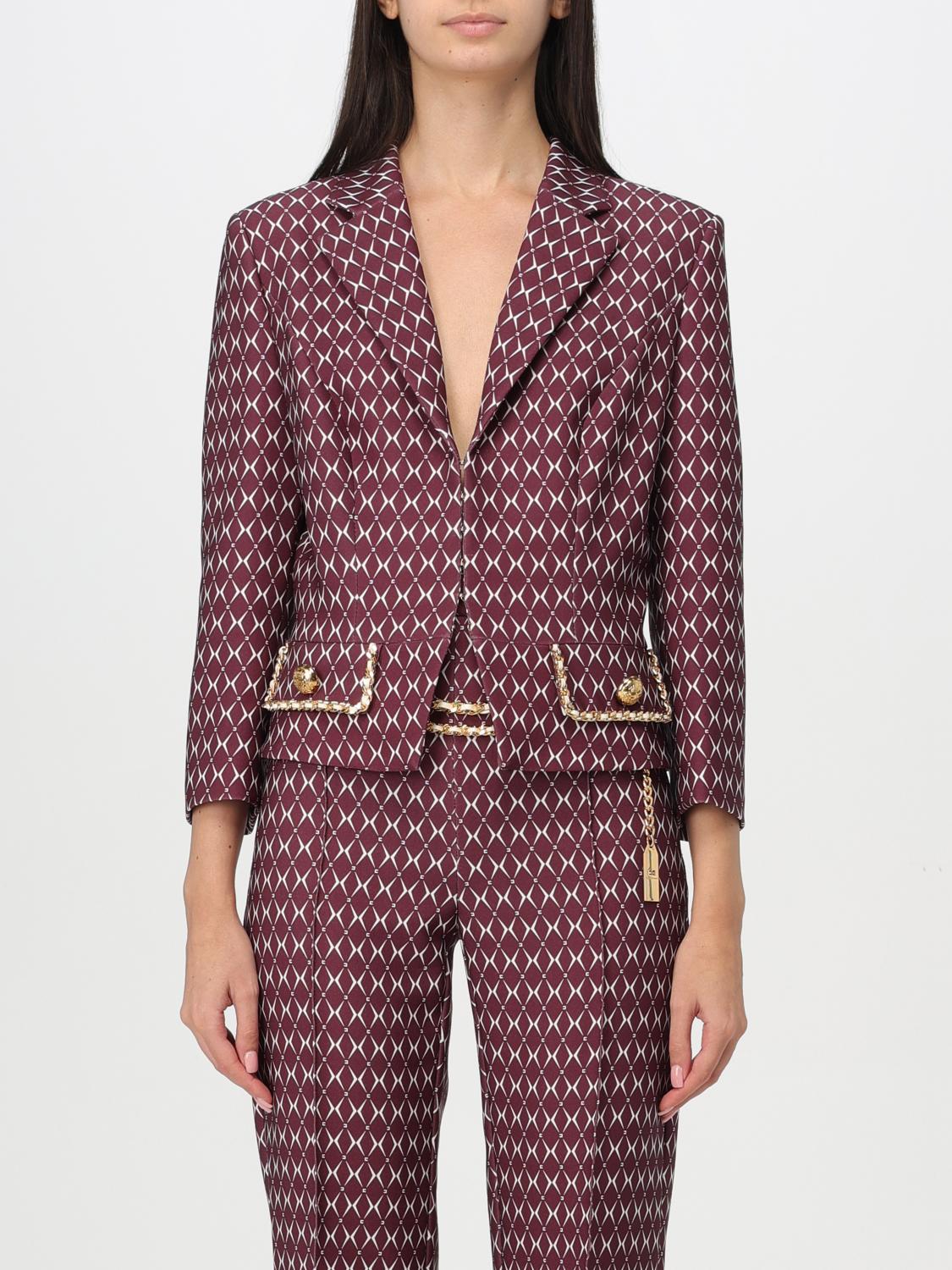 Giglio Blazer Elisabetta Franchi cropped in crêpe stretch stampa rombo con catena