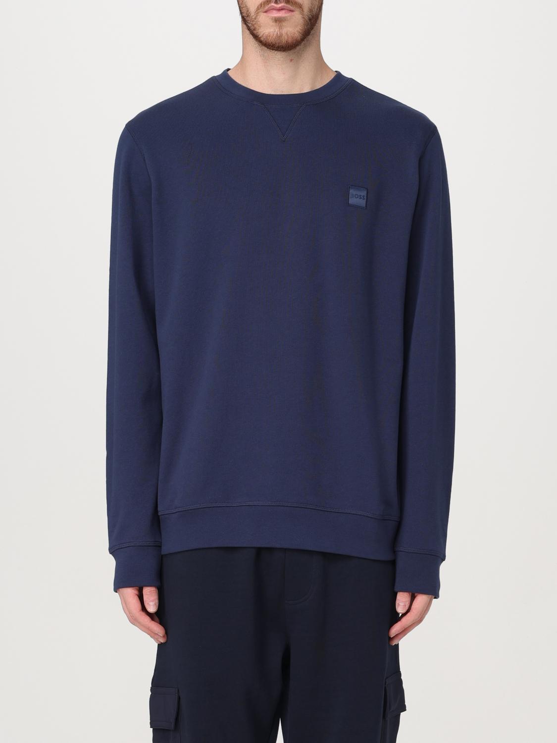 BOSS JERSEY: Jersey Boss de algodón con cuello redondo, Azul Oscuro - Img 1