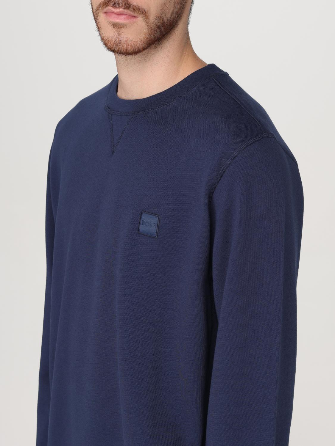 BOSS JERSEY: Jersey Boss de algodón con cuello redondo, Azul Oscuro - Img 3