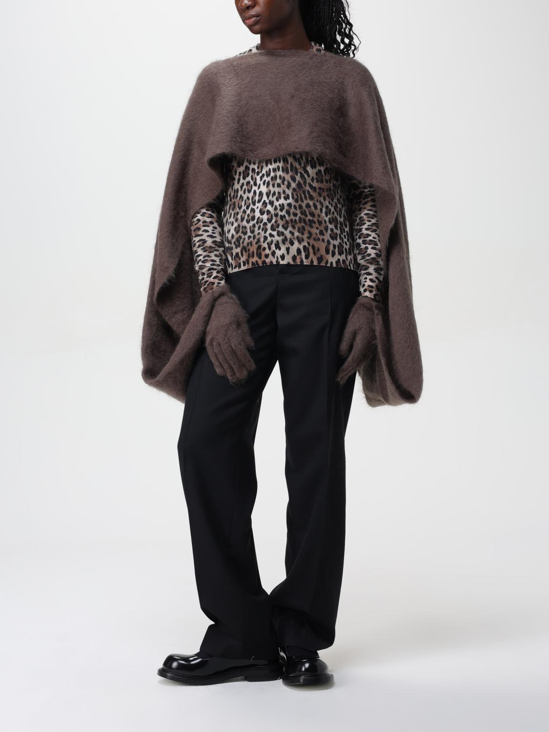 MOSCHINO COUTURE SCIARPA: Cappa Moschino Couture in mohair garzato con guanti , Marrone - Img 2