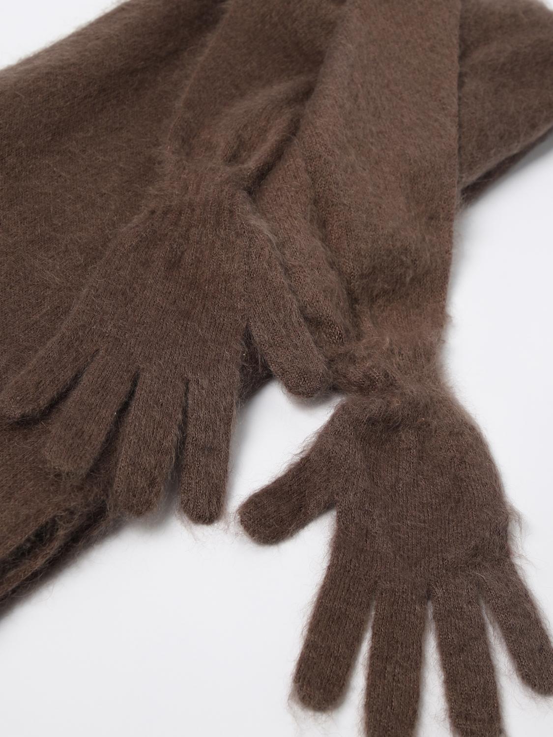 MOSCHINO COUTURE SCIARPA: Cappa Moschino Couture in mohair garzato con guanti , Marrone - Img 3