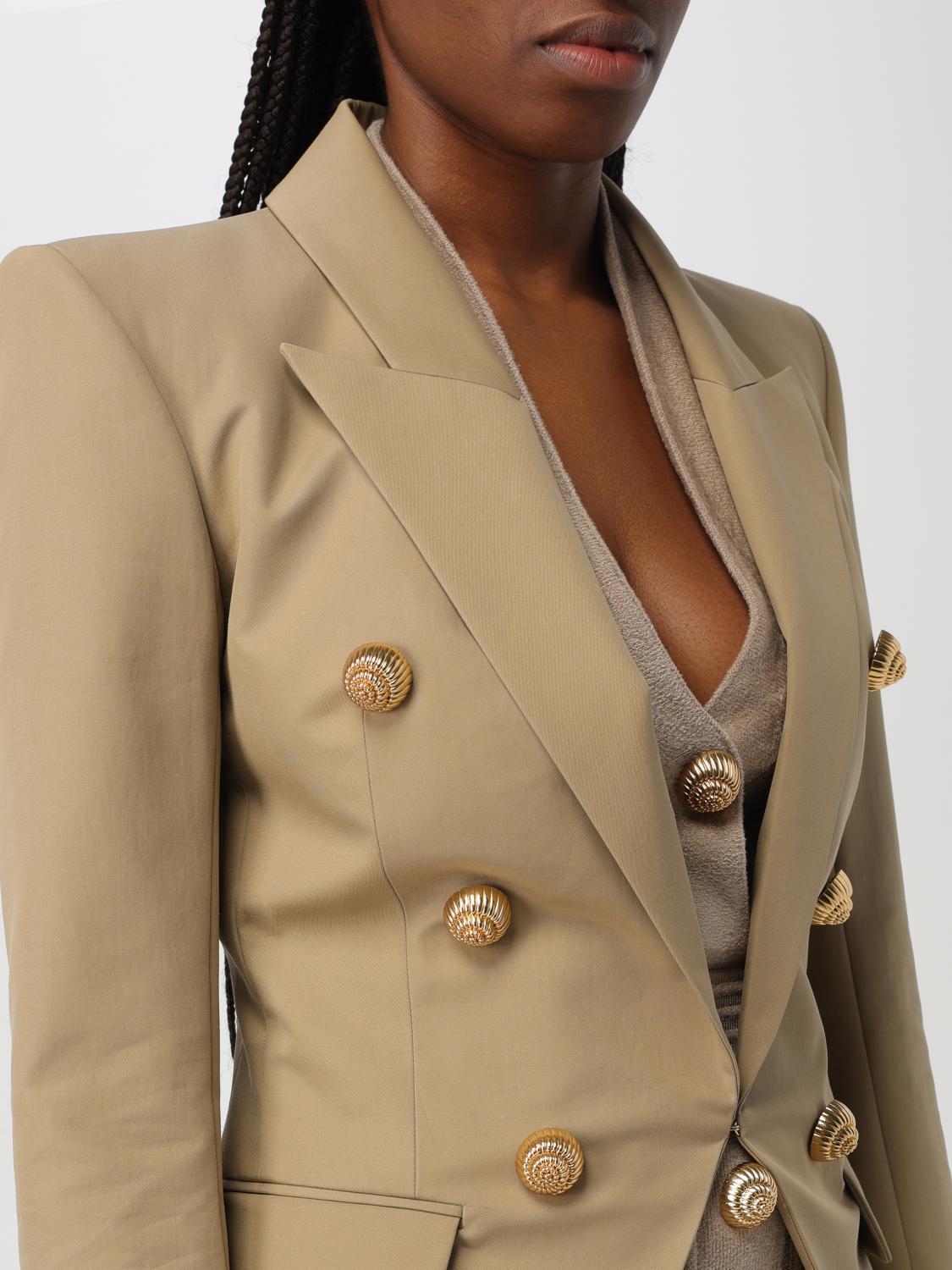 ジャケット BALMAIN Women Jackets DF0SM340CF47 0FK Beige Balmain - Beige jacket with branded rivets DF0SM340CF47