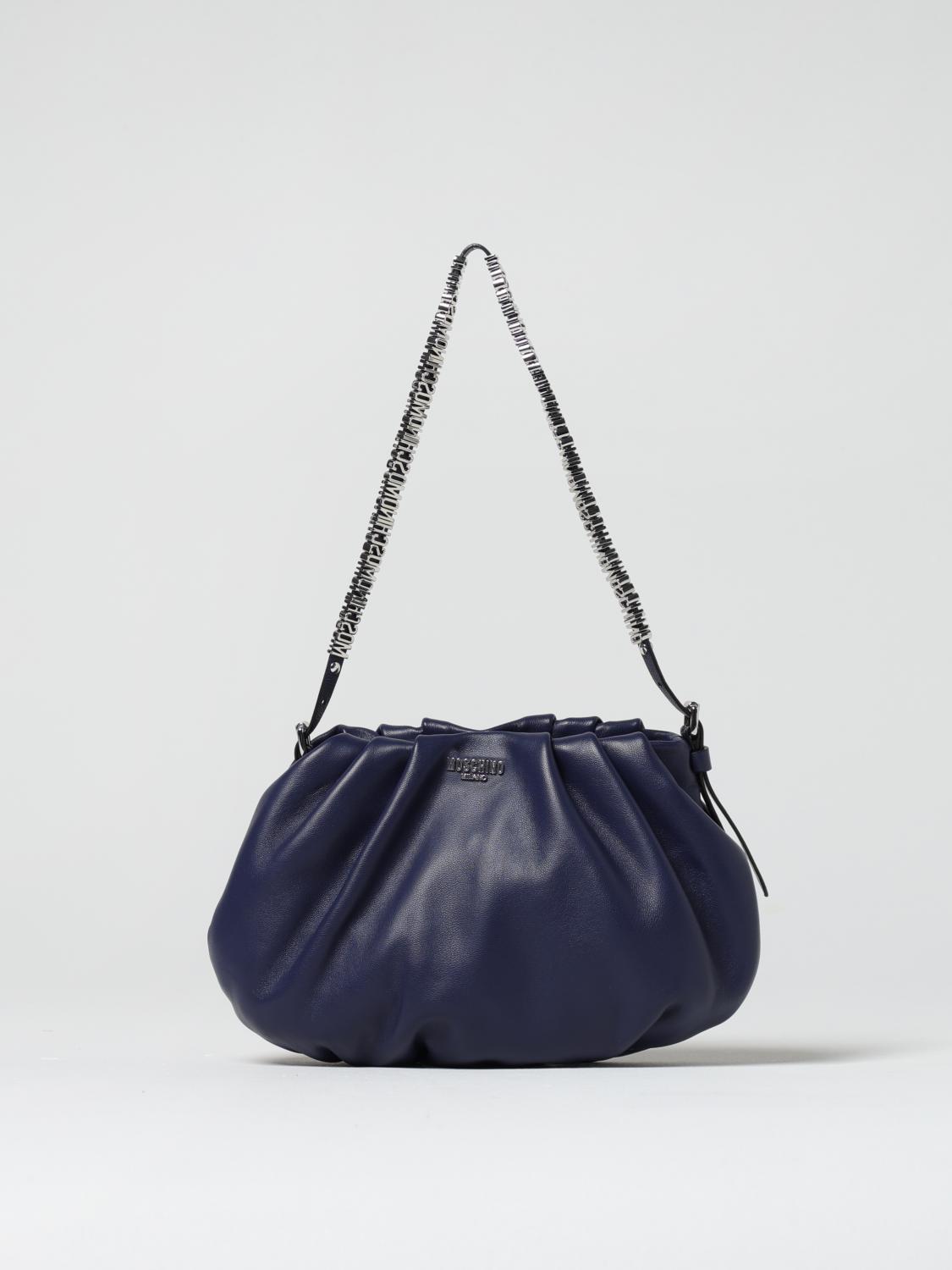 MOSCHINO COUTURE BORSA A SPALLA: Borsa Moschino Couture in pelle arricciata , Blue - Img 1