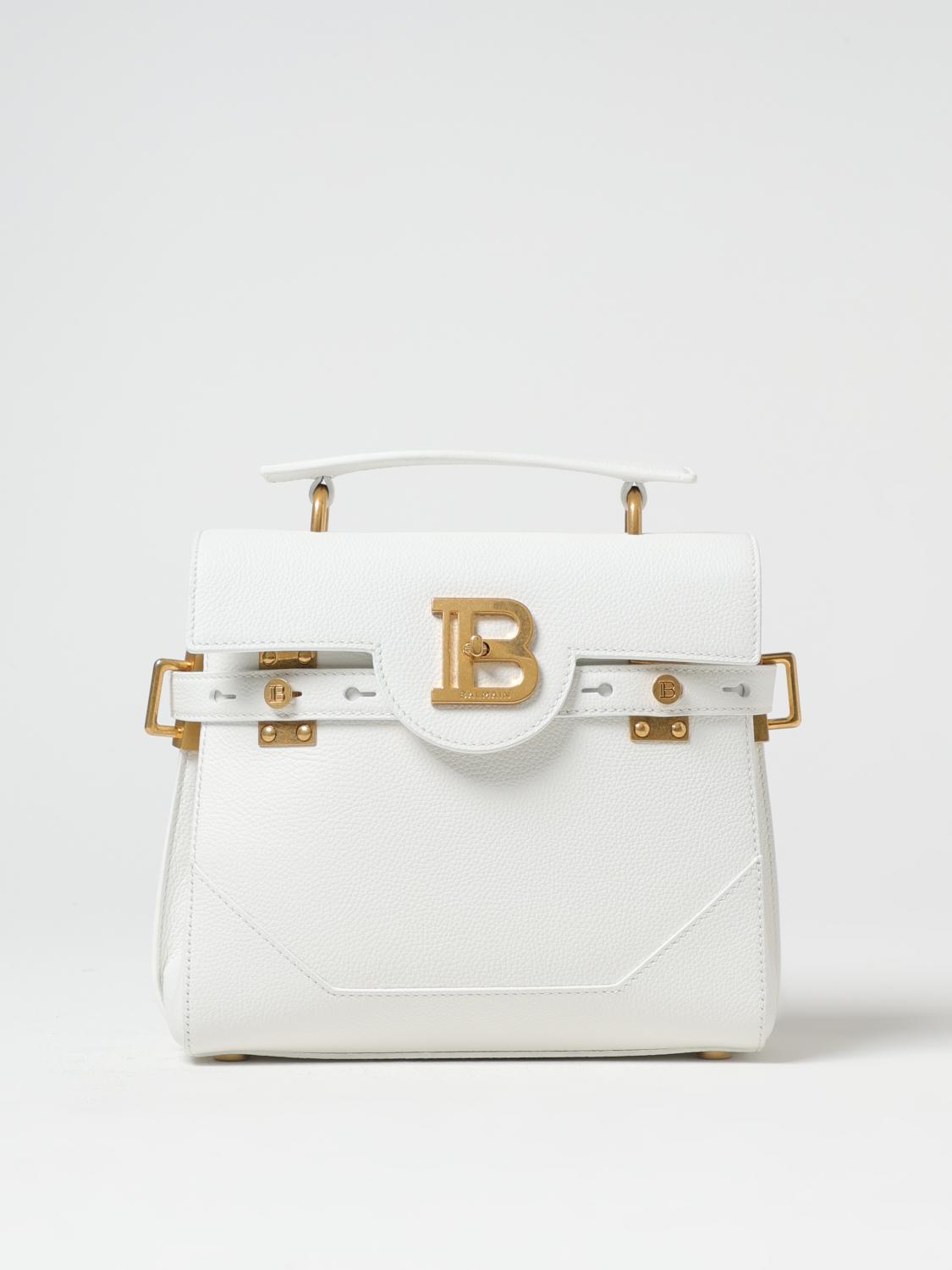 BALMAIN BORSA MINI: Borsa B-Buzz 23 Balmain in pelle a grana, Bianco - Img 1