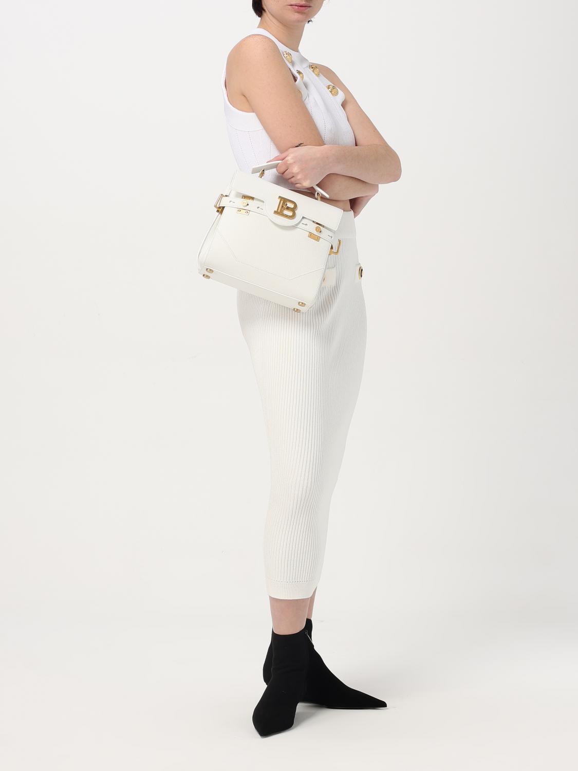 BALMAIN BORSA MINI: Borsa B-Buzz 23 Balmain in pelle a grana, Bianco - Img 2