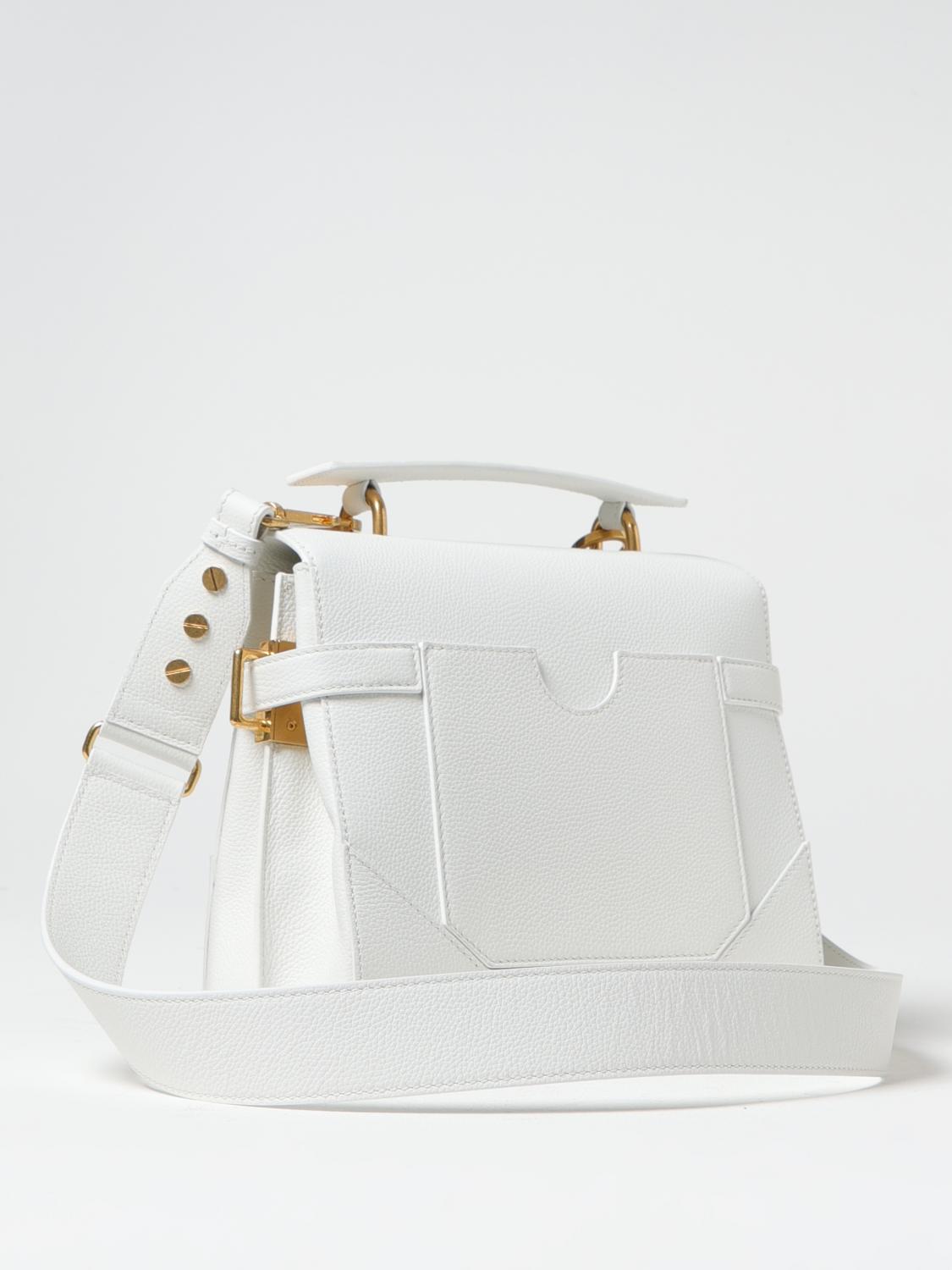 BALMAIN BORSA MINI: Borsa B-Buzz 23 Balmain in pelle a grana, Bianco - Img 3