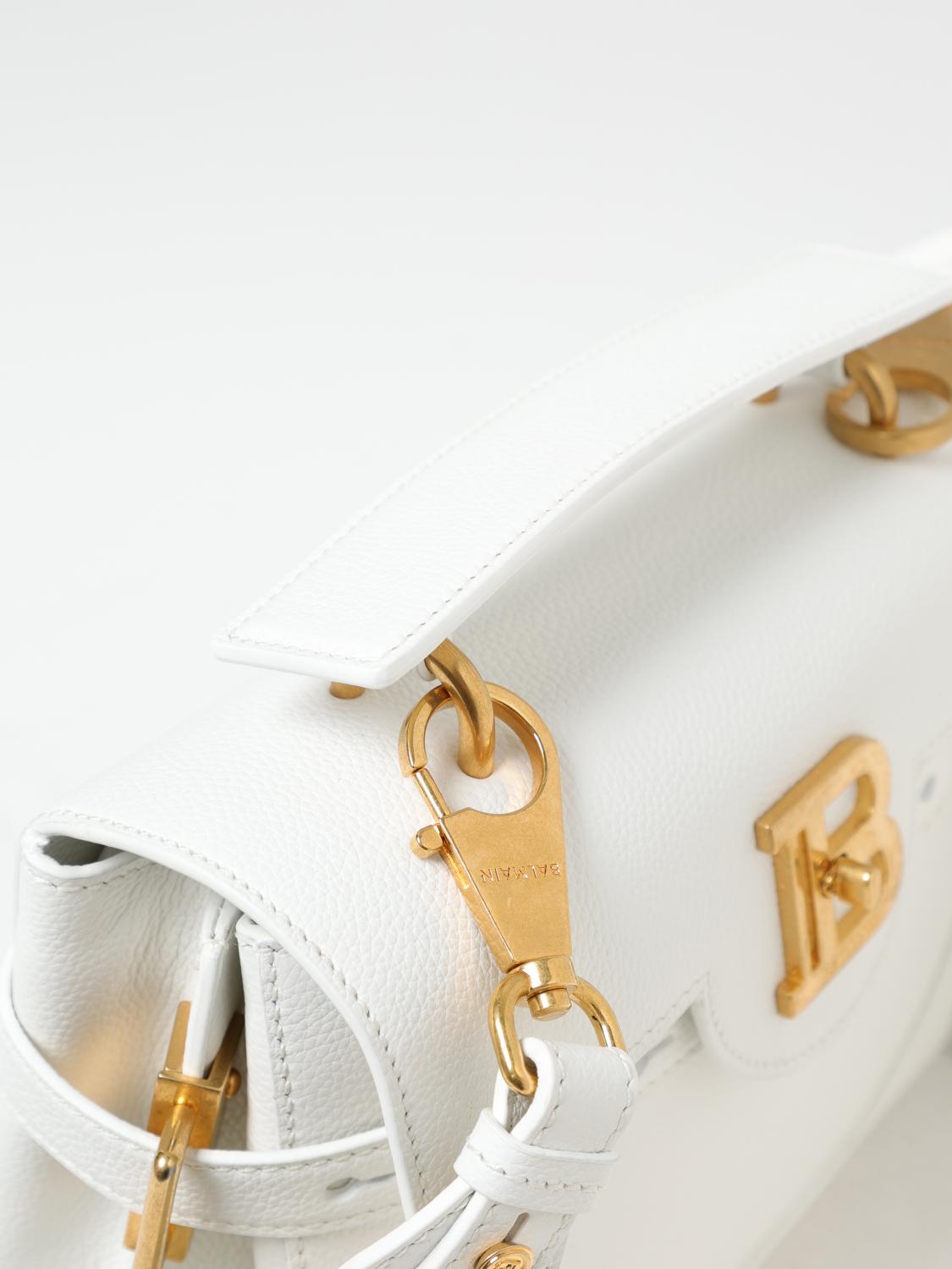 BALMAIN BORSA MINI: Borsa B-Buzz 23 Balmain in pelle a grana, Bianco - Img 4