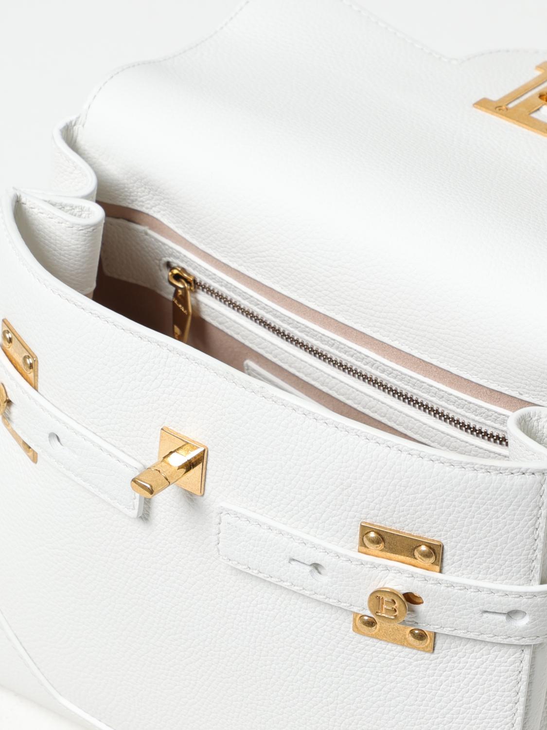 BALMAIN BORSA MINI: Borsa B-Buzz 23 Balmain in pelle a grana, Bianco - Img 5