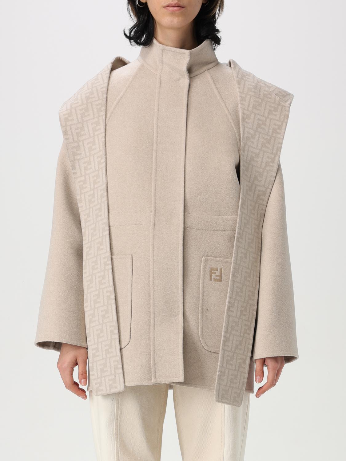 FENDI COAT: Coat woman Fendi, Beige - Img 1