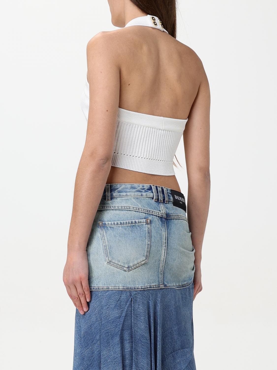 BALMAIN TOP: Top cropped Balmain in jersey , Bianco - Img 3