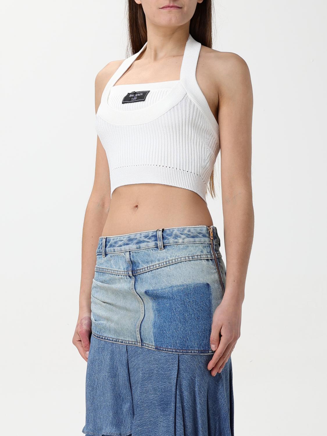 BALMAIN TOP: Top cropped Balmain in jersey , Bianco - Img 4