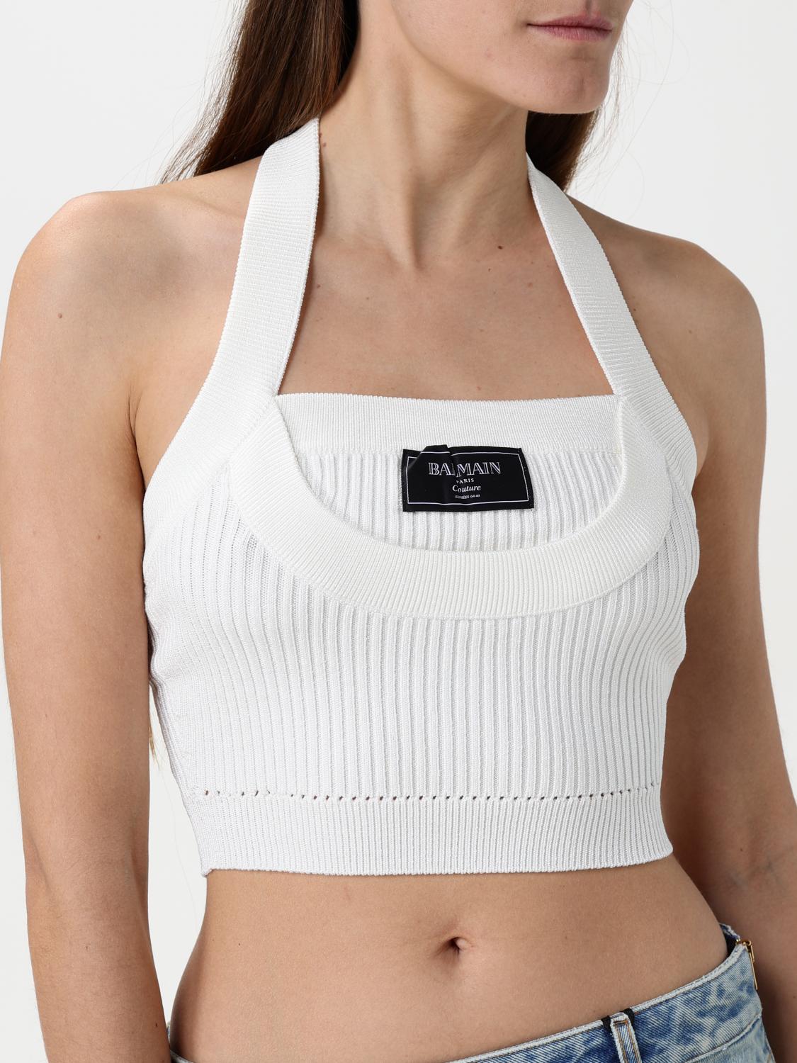 BALMAIN TOP: Top cropped Balmain in jersey , Bianco - Img 5