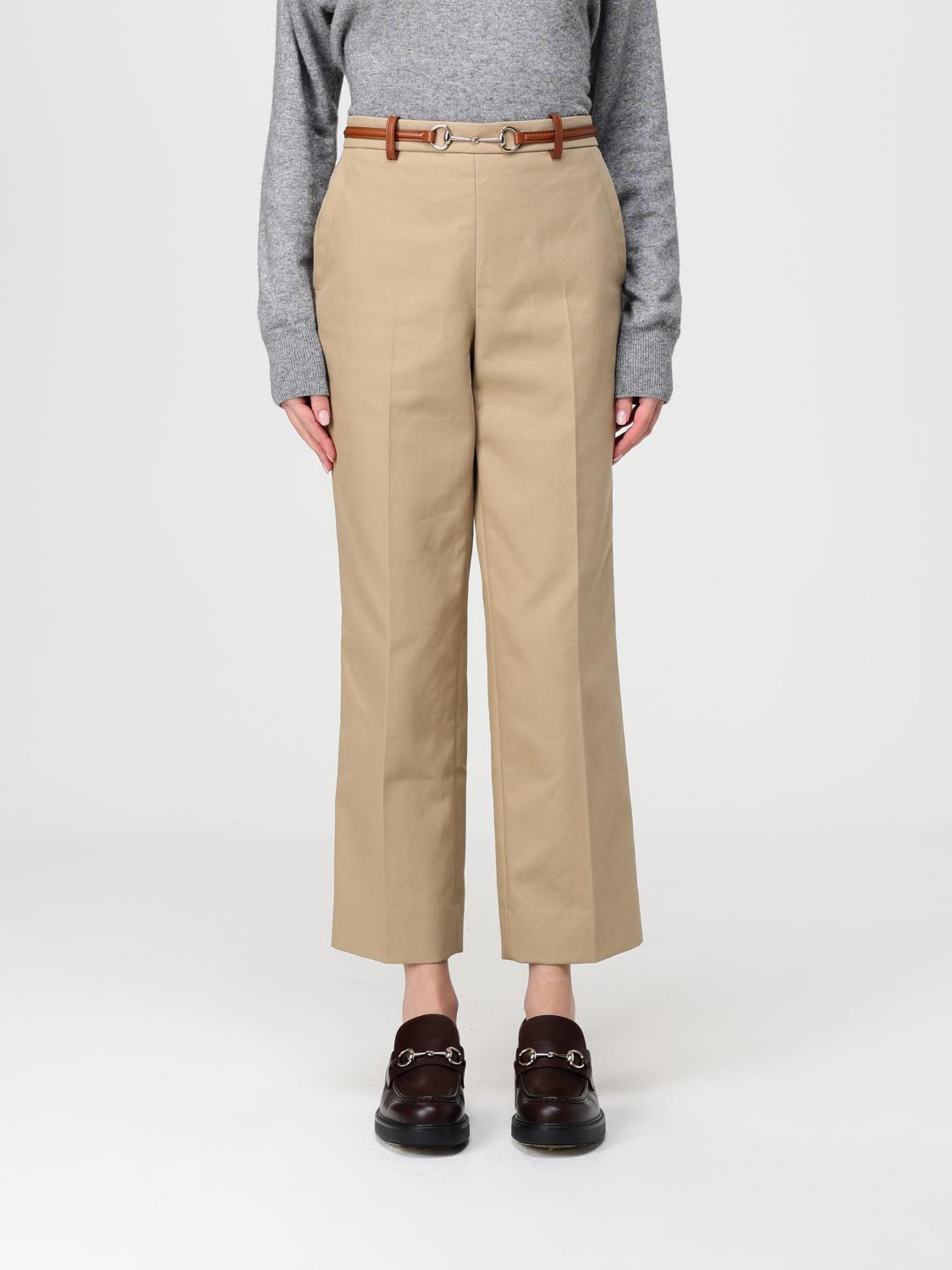 GUCCI PANTALONI: Pantalone di cotone crop con morsetto Gucci, Beige - Img 1