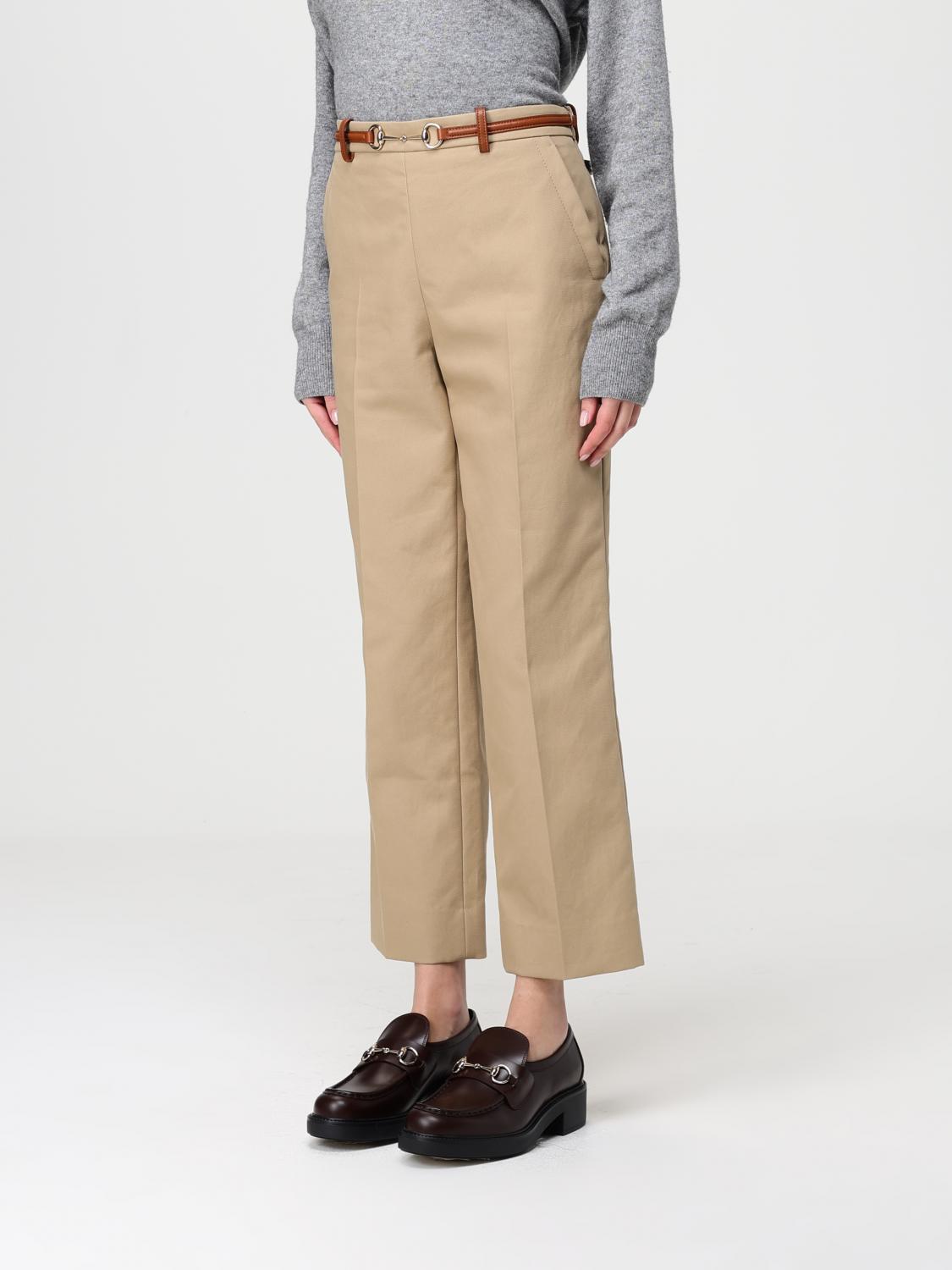GUCCI PANTALONI: Pantalone di cotone crop con morsetto Gucci, Beige - Img 3