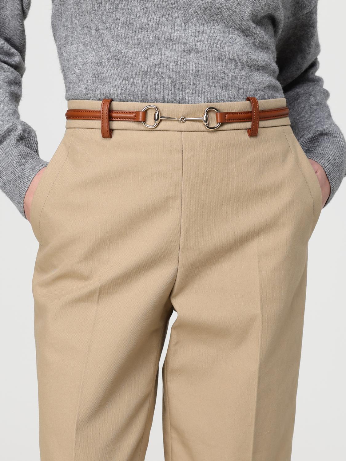 GUCCI PANTALONI: Pantalone di cotone crop con morsetto Gucci, Beige - Img 4