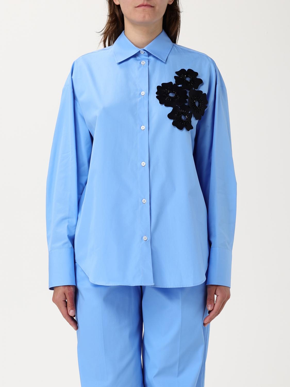 MSGM CAMICIA: Camicia MSGM in cotone con applicazione, Azzurro - Img 1