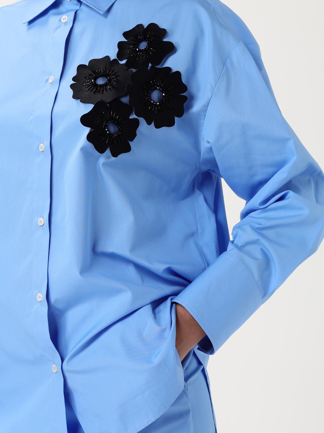 MSGM CAMICIA: Camicia MSGM in cotone con applicazione, Azzurro - Img 4