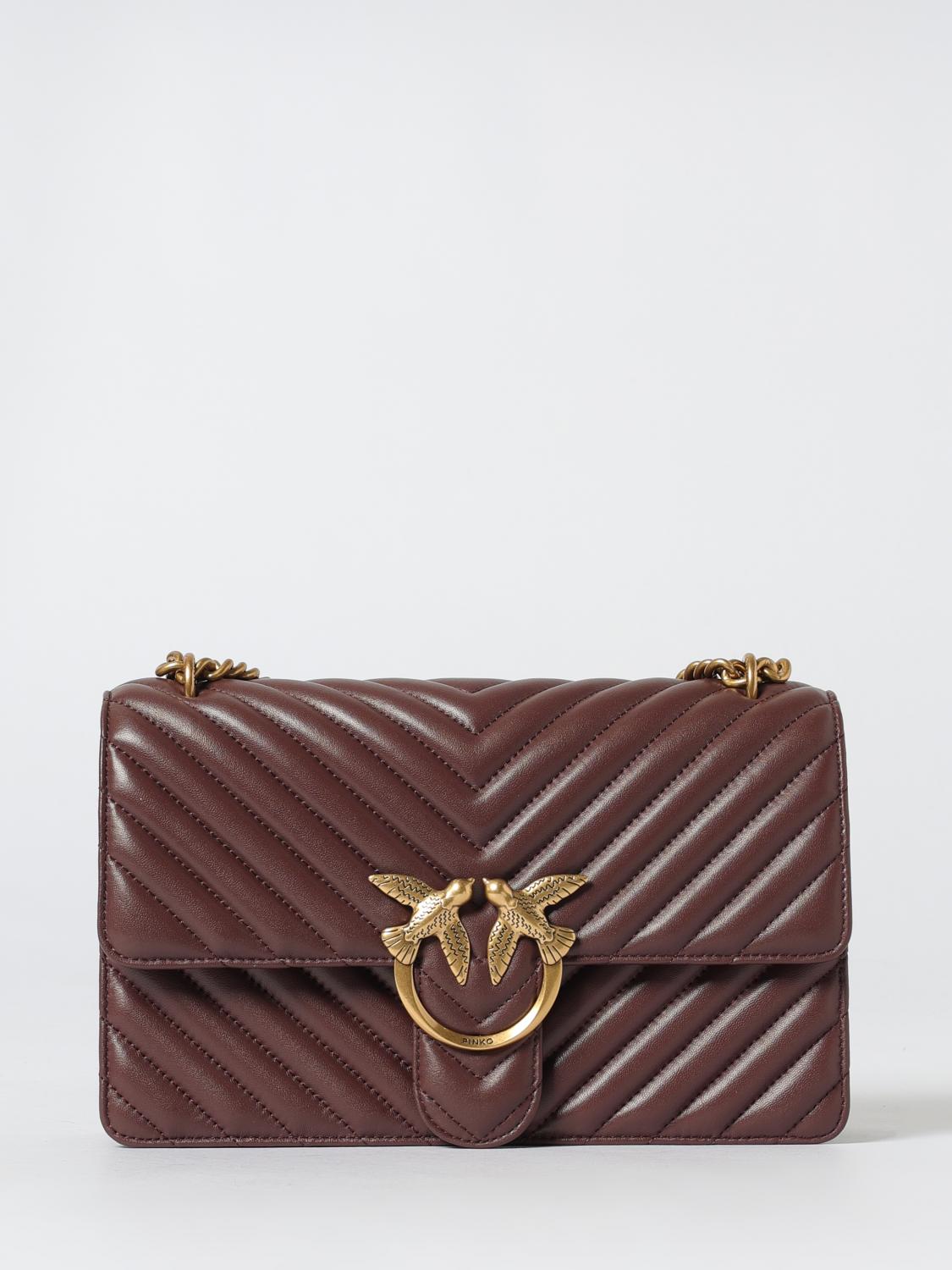 PINKO BORSA A SPALLA: Borsa Love Bag One Pinko in pelle trapuntata chevron , Moro - Img 1