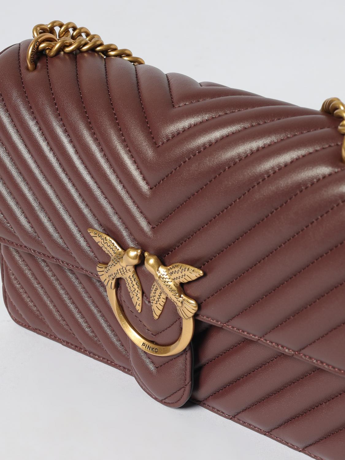PINKO BORSA A SPALLA: Borsa Love Bag One Pinko in pelle trapuntata chevron , Moro - Img 3