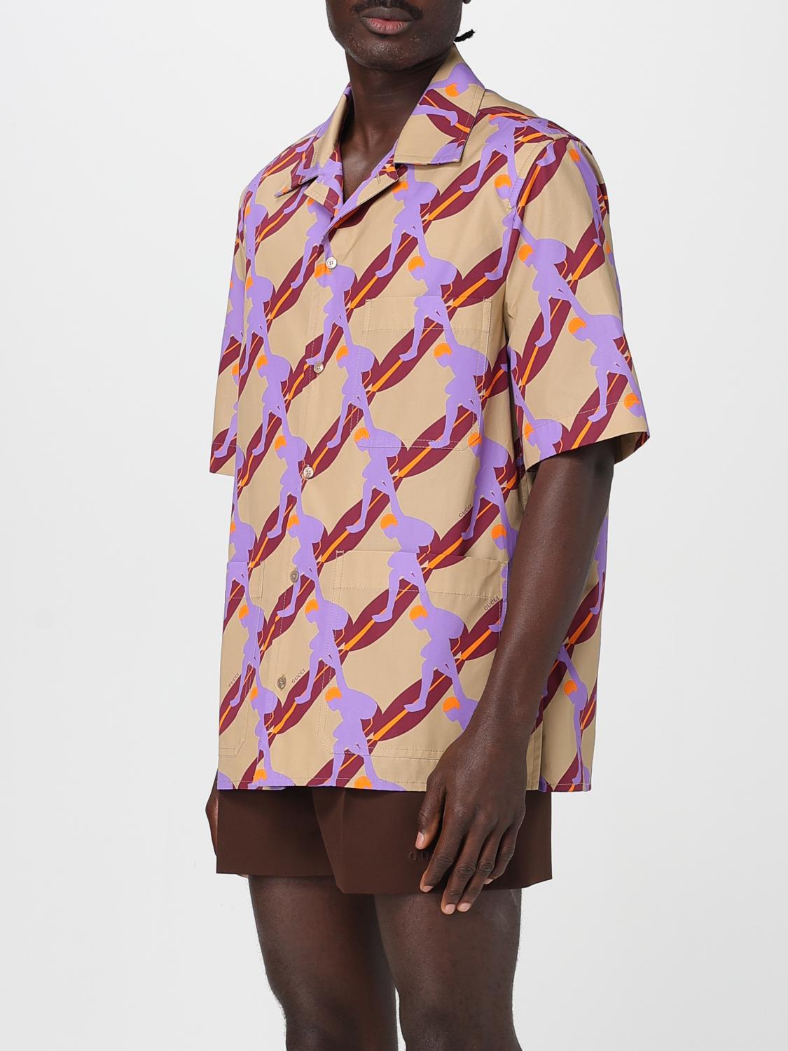 GUCCI CAMICIA: Camicia Gucci in popeline di cotone stampato, Beige - Img 4