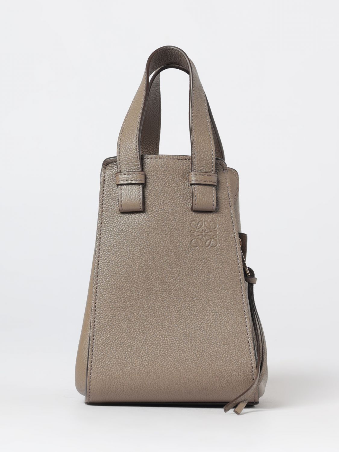 LOEWE BORSA A TRACOLLA: Borsa Hammock Loewe in pelle a grana , Grigio - Img 1
