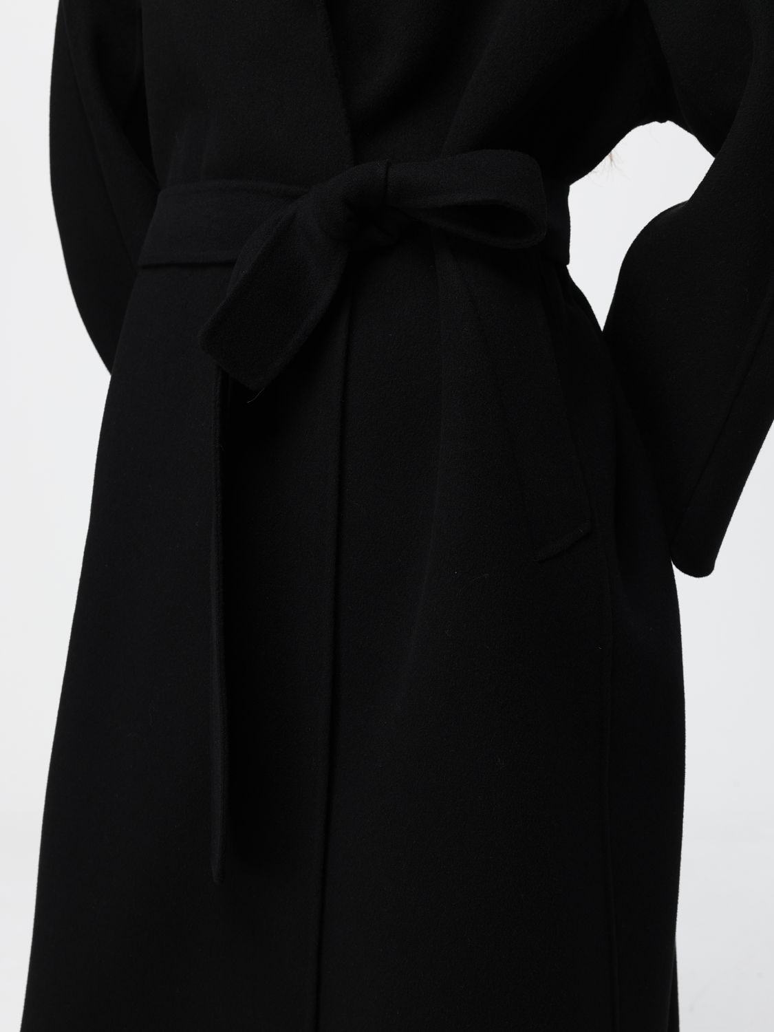 'S MAX MARA 코트: 'S Max Mara 롱 버진 울 로브 코트 (허리 타이 벨트), 블랙 - Img 4