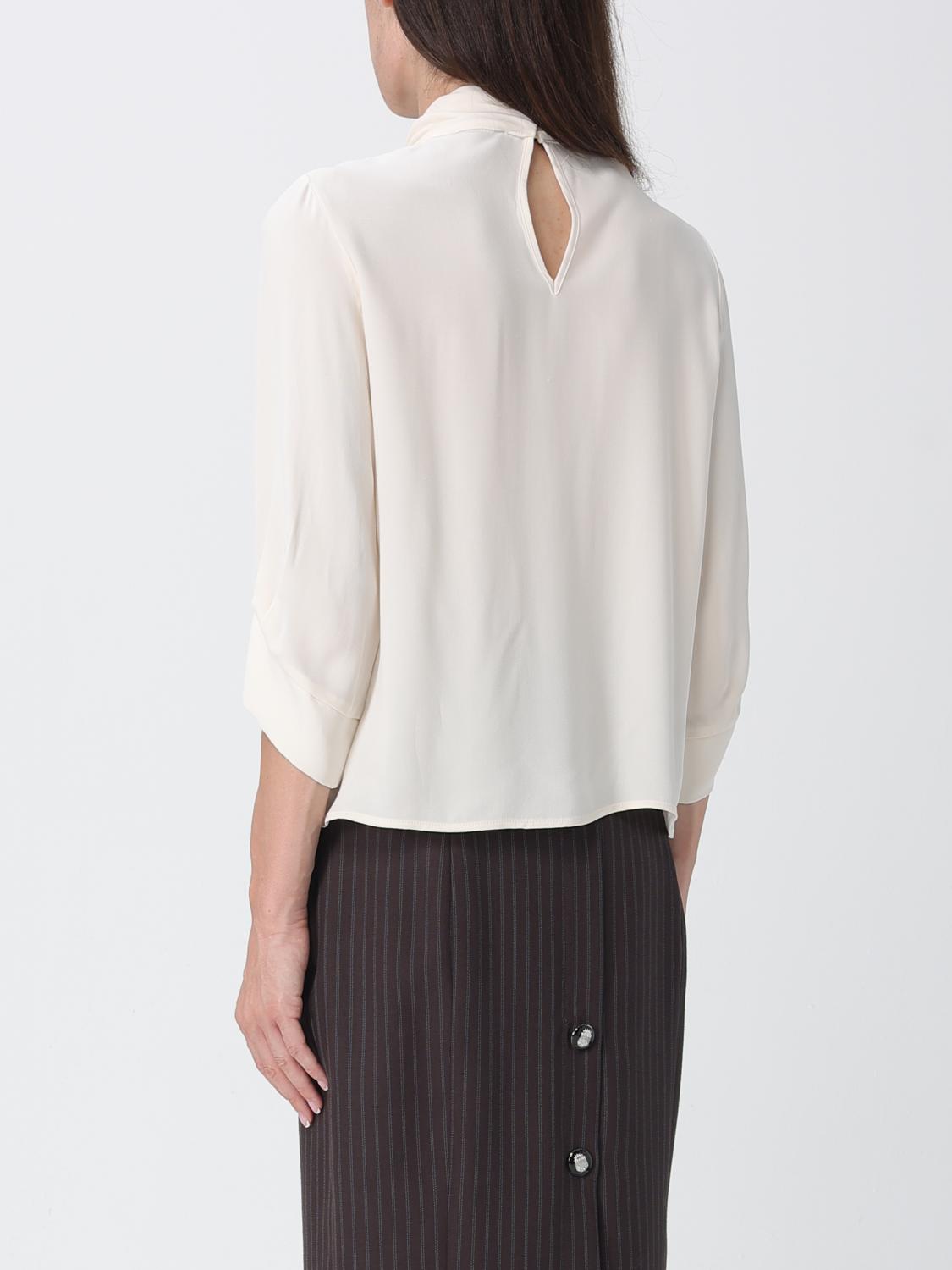 ELISABETTA FRANCHI TOP: Blusa Elisabetta Franchi de georgette con cuello alto y manga larga, Blanco - Img 2