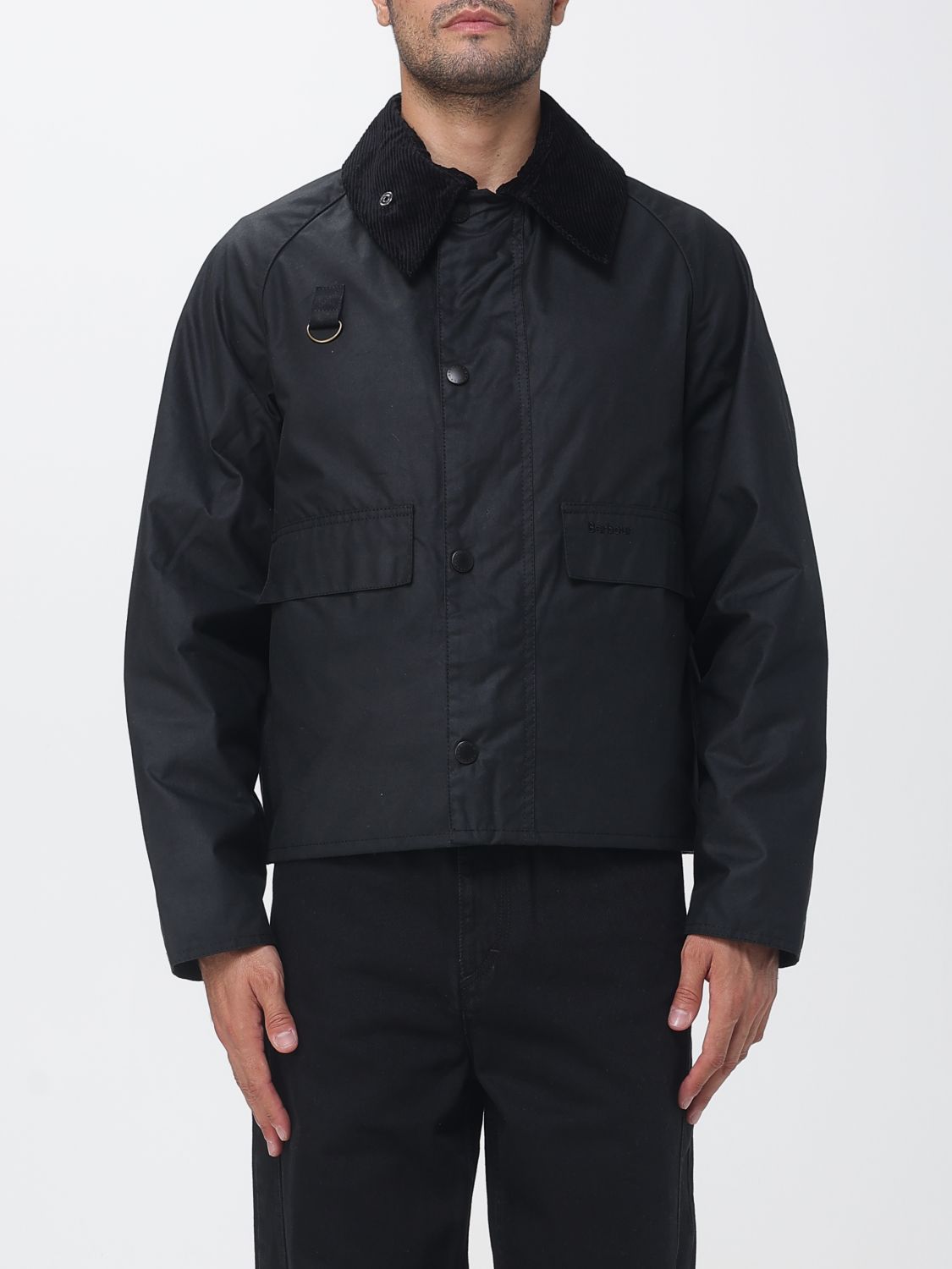 BARBOUR JACKET: Barbour SL Spey Waxed Cotton Jacket with Corduroy Collar, Black - Img 1