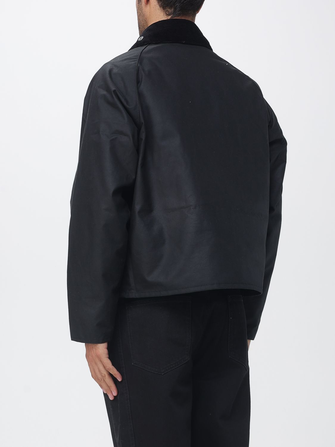 BARBOUR JACKET: Barbour SL Spey Waxed Cotton Jacket with Corduroy Collar, Black - Img 2