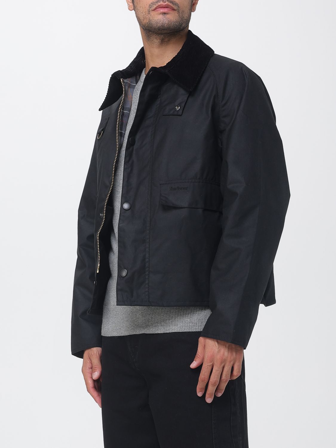 BARBOUR JACKET: Barbour SL Spey Waxed Cotton Jacket with Corduroy Collar, Black - Img 3