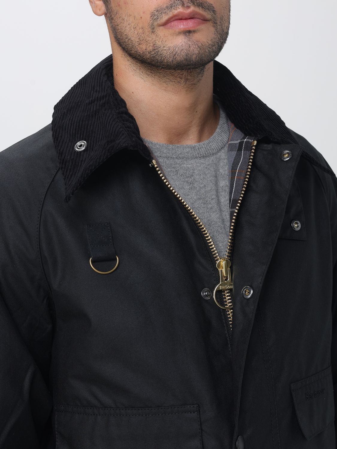 BARBOUR JACKET: Barbour SL Spey Waxed Cotton Jacket with Corduroy Collar, Black - Img 4